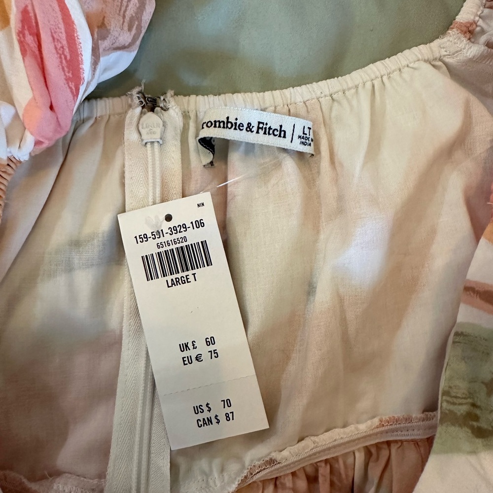 Abercrombie & Fitch Floral Puff-Sleeve Mini Dress in White, Pink, Orange, Green - Picture 3 of 7